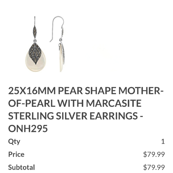 Mother of Pearl pear shaped 25x16mm with Marcasite sterling silver earrings - Picture 1 of 4